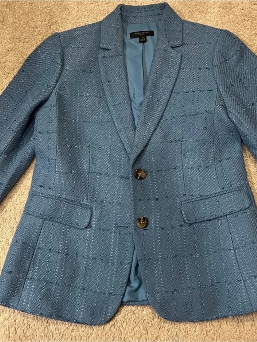 ANN TAYLOR Blue Tweed Two-Button Blazer